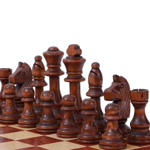 Échiquier en cuir avec pièces en bois, roi 110mm